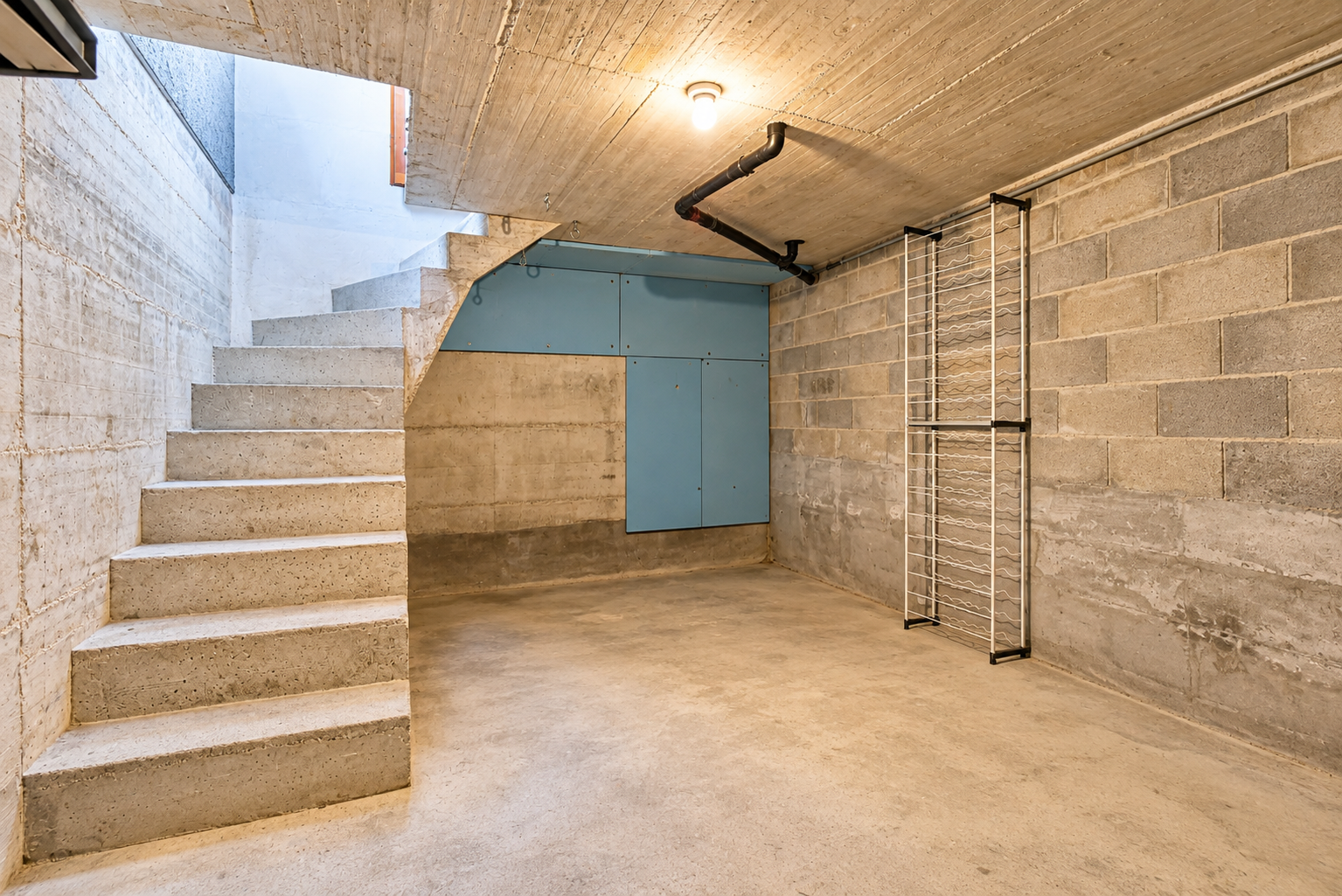 Sous-sol_en_beton_avec_escalier_et_rangements